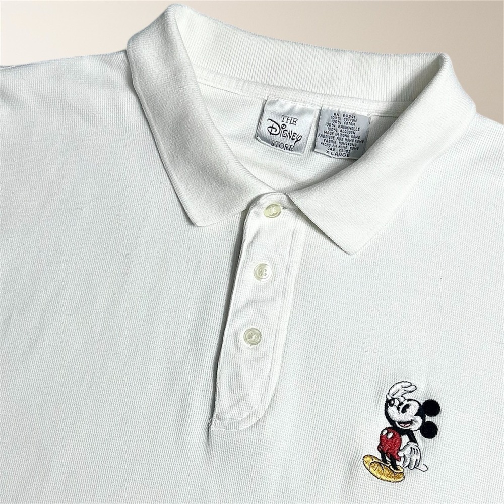 Vintage Disney Store Mickey Mouse‎ Polo Shirt Mens XL White Cotton 90s Travel